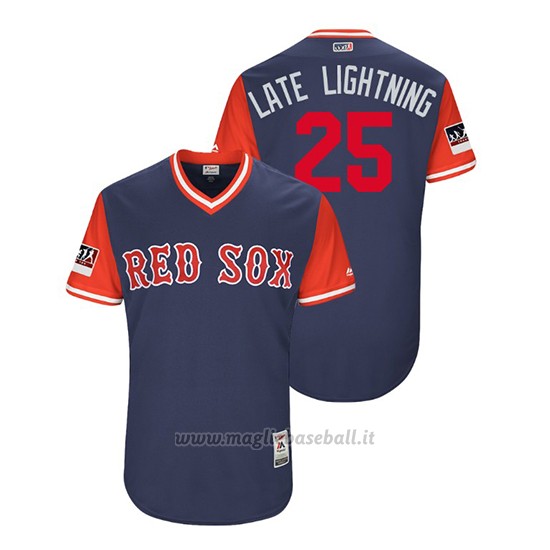 Maglia Baseball Uomo Boston Rosso Sox Steve Pearce 2018 Llws Players Weekend Late Lightning Blu